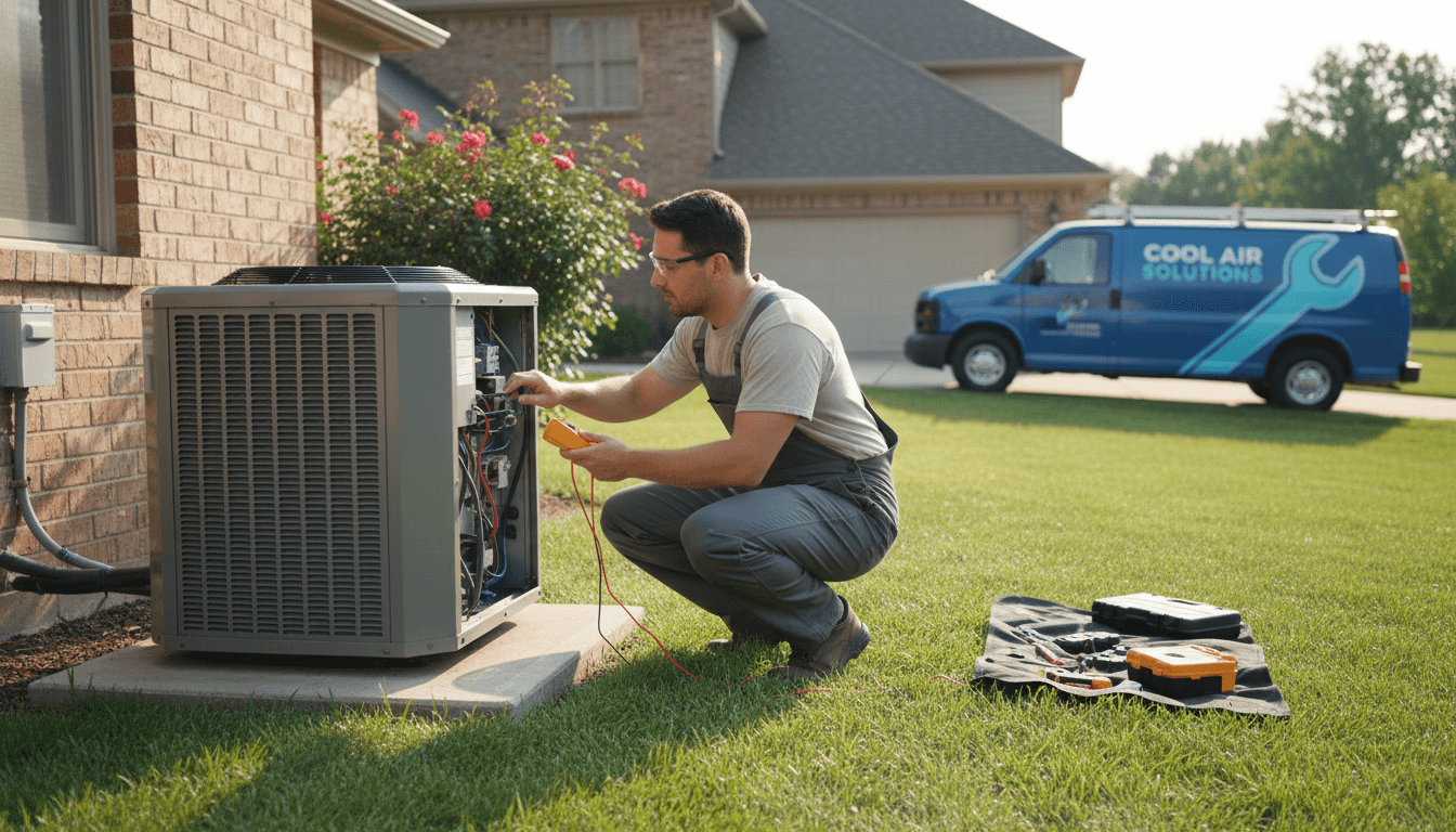HVAC technician checking an air conditioning unit