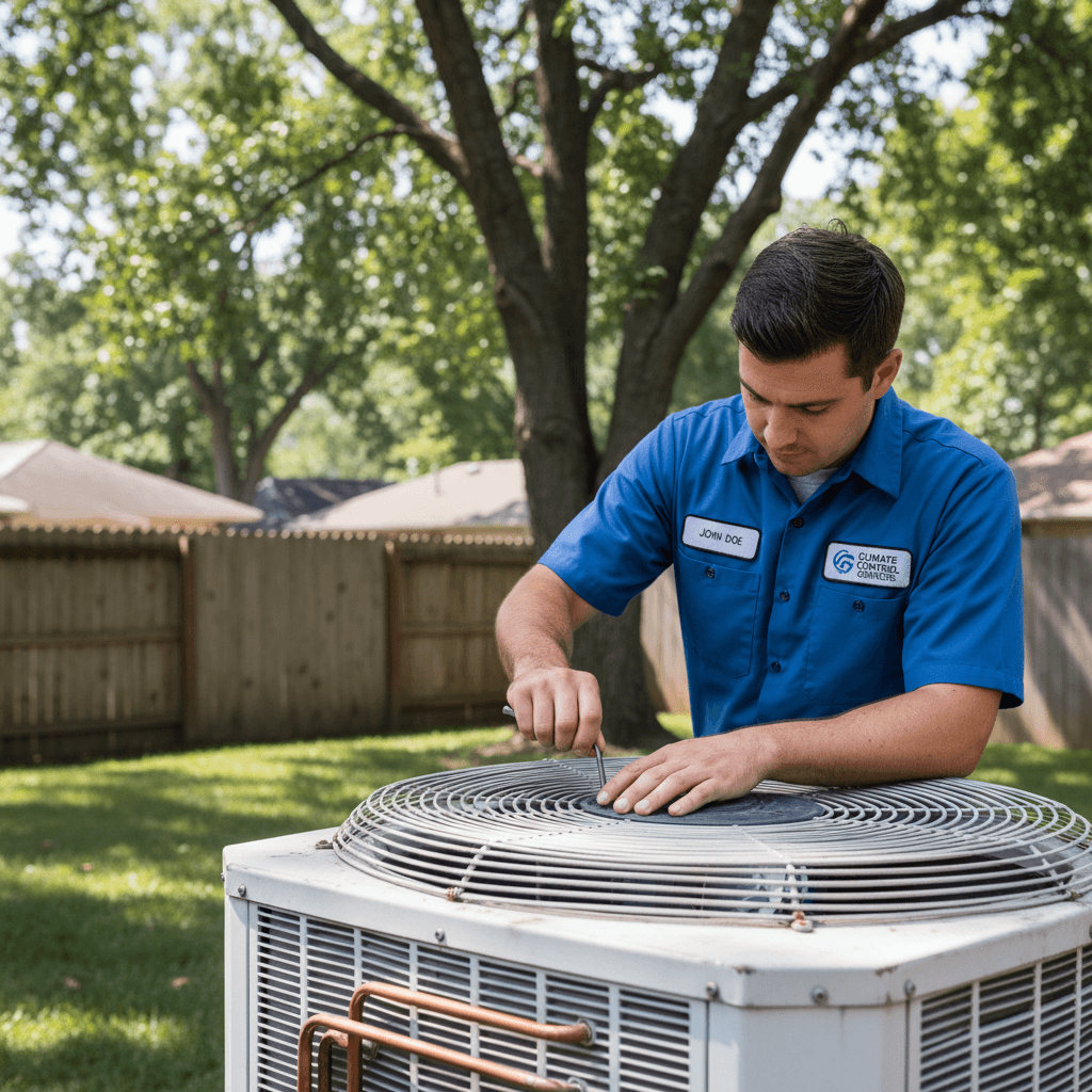 HVAC technician inspecting an air conditioning unit